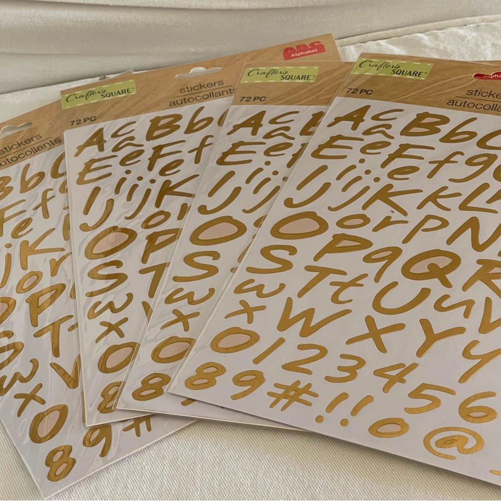 4 Gold Foil Alphabet & Numbers Stickers Set